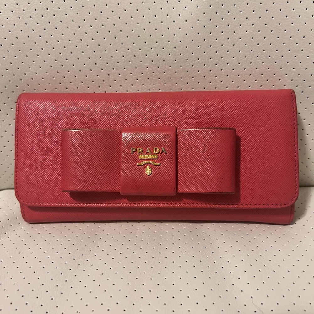 Prada Pink Long Wallet with Bow